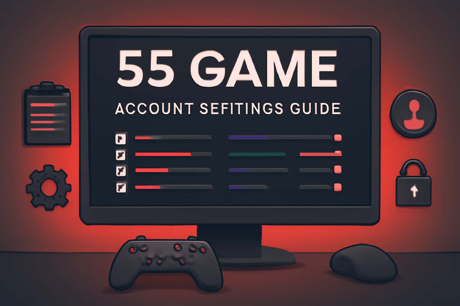 A professional representation of the 55 Game Account Settings Guide on a digital interface.