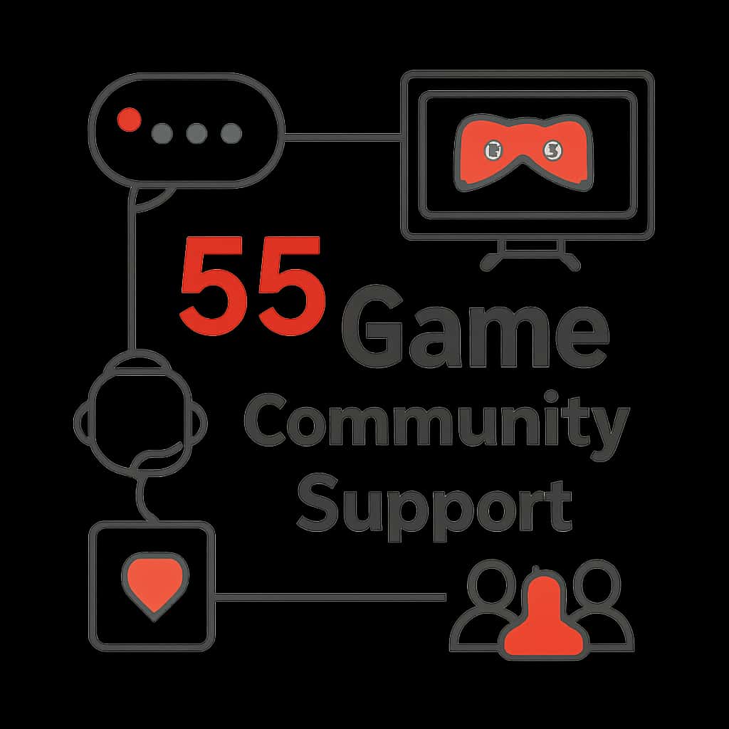 An educational diagram representing 55 Game Community Support.