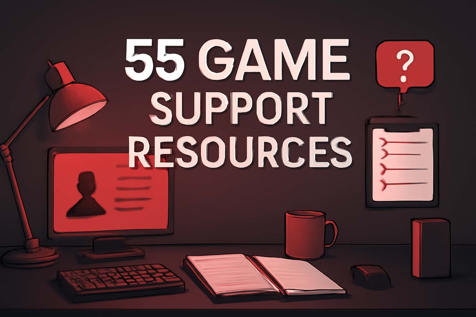 An informational graphic illustrating 55 Game Support Resources.