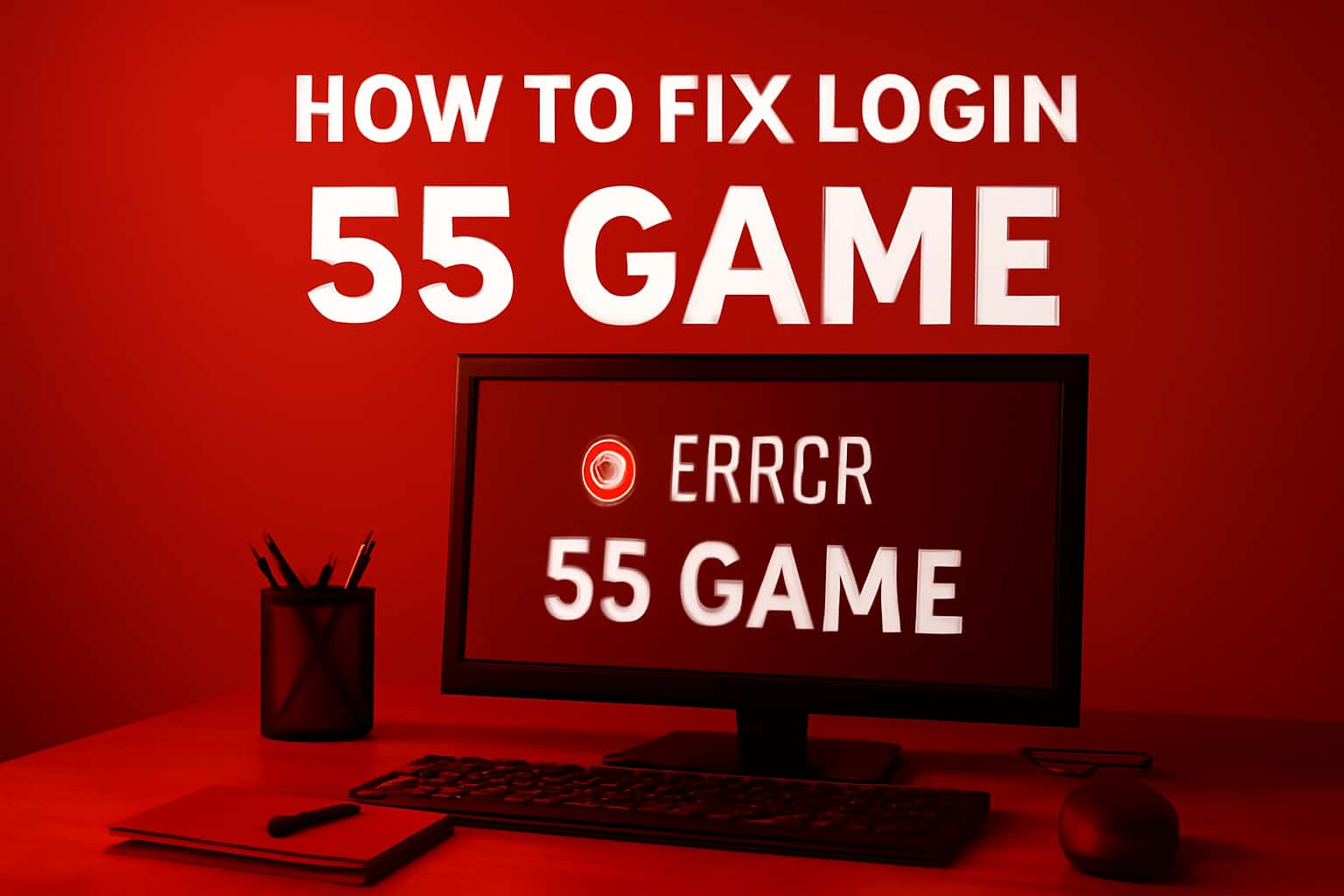 An illustrative scene showing troubleshooting steps for the 55 Game login process.
