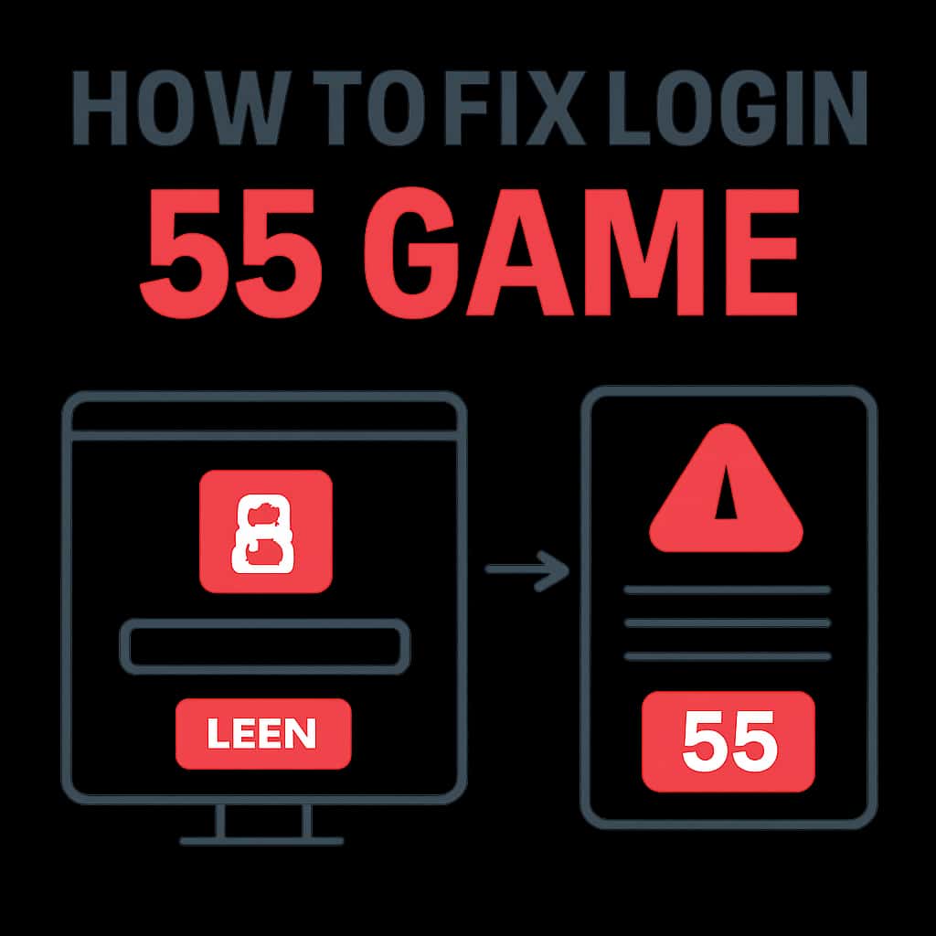 An educational diagram explaining common login issues in the 55 Game.